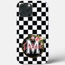 Monogram rosa Blomsvart och vitt Kontrollerat