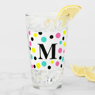 Monogram Rosa Blue Gult Polka dots Glaskopp