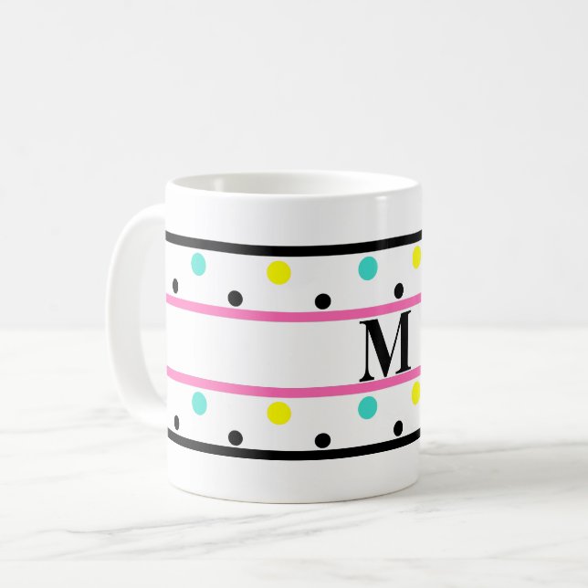 Monogram Rosa Blue Gult Polka dots Kaffemugg (Framsida vänster)