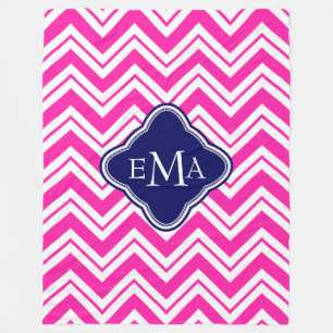 Monogram Rosa Blue och White Zigzag Chevron 2 Fleecefilt
