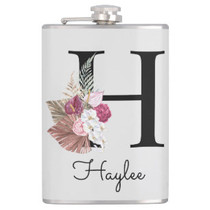 Monogram Rosa Boho Blommig Initial H Fickplunta
