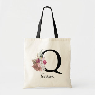 Monogram Rosa Boho Blommig Initial Q Tygkasse