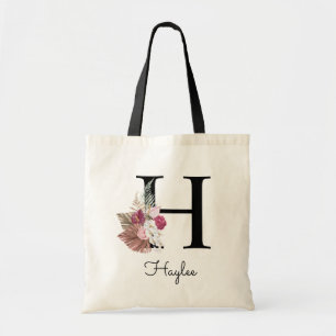 Monogram Rosa Boho Flickig Blommig Initial H Tygkasse