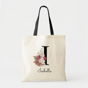 Monogram Rosa Boho Flickig Blommig Initial I Tygkasse