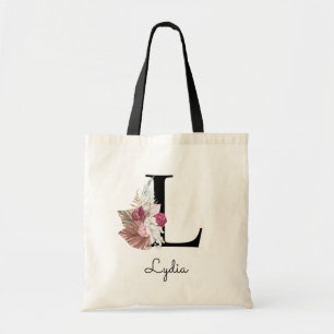 Monogram rosa boho flickig blommig initial L Tygkasse