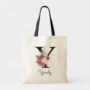 Monogram Rosa Boho Girlaktig Blommig Initial Y Tygkasse