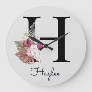 Monogram Rosa Boho Initial H Stor Ur Klocka