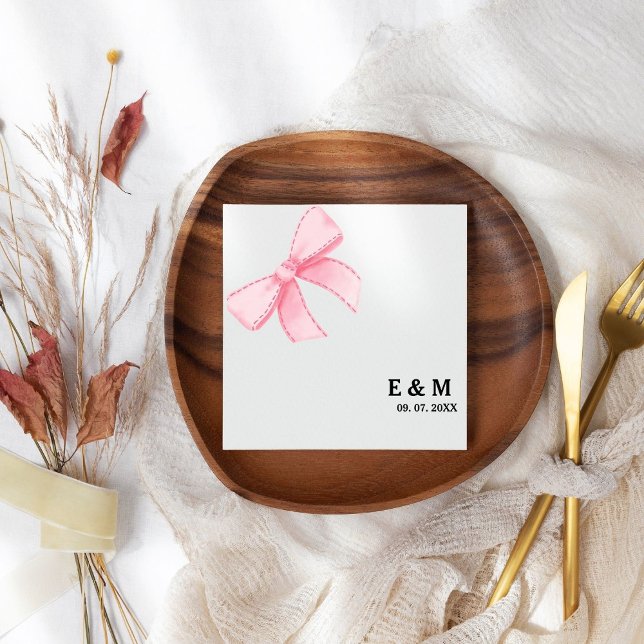 Monogram Rosa  Bow Boho bröllop Pappersservett (Skapare uppladdad)
