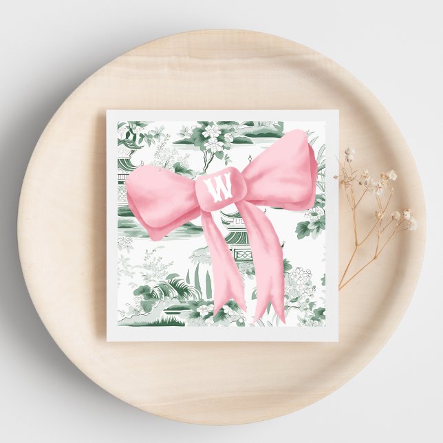 Monogram Rosa Bow Chinoiserie Preppy Napkin Pappersservett (Skapare uppladdad)