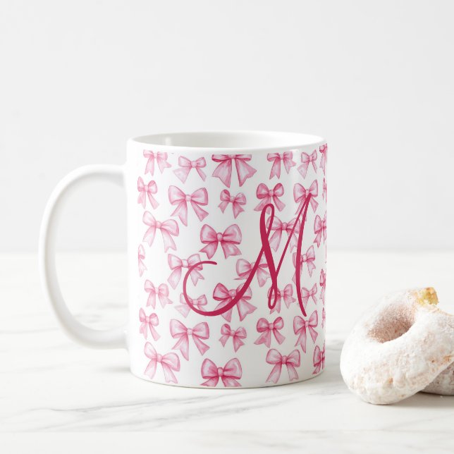 Monogram Rosa Bow Coquette Aesthetic Preppy Trendi Kaffemugg (Med munk)