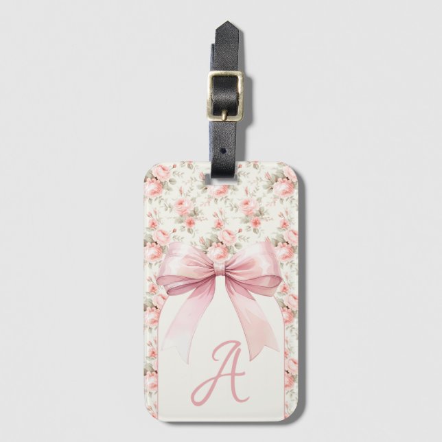 Monogram Rosa Bow Coquette Bagagebricka (Framsida vertikal)