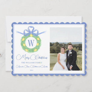 Monogram Rosa Bow Greenery Julfoto Julkort