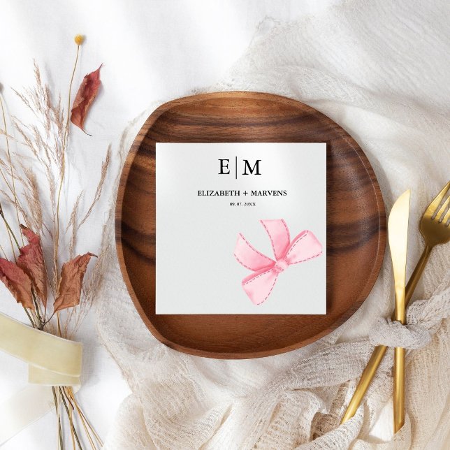 Monogram Rosa  Bow Tema bröllop Pappersservett (Skapare uppladdad)