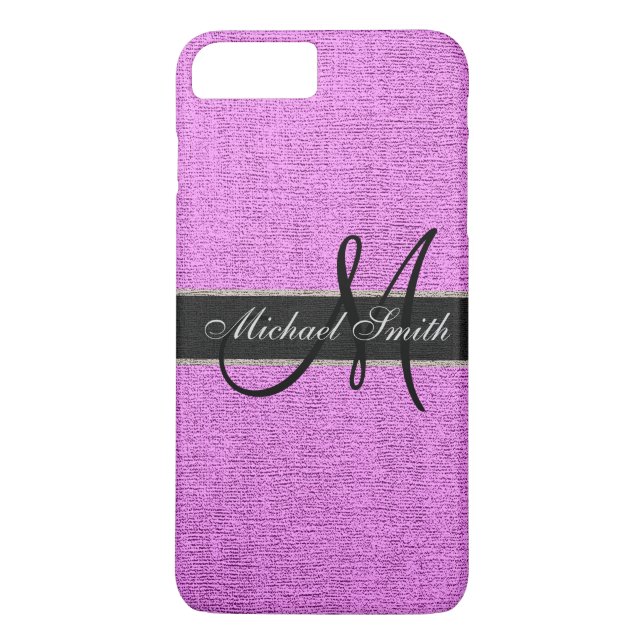 Monogram Rosa Burlap Linen Rustic Jute Case-Mate iPhone Skal (Baksida)