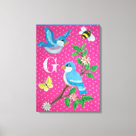 Monogram Rosa Cheerful Bluebird Collage Vintage Canvastryck