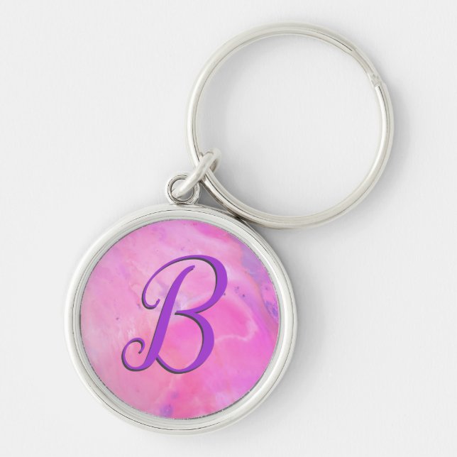 Monogram Rosa Chem 5-skript Rund Silverfärgad Nyckelring (Framsidan)