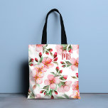 Monogram Rosa Cherry Blommar Watercolor Blommigt Tygkasse<br><div class="desc">Den här moderna designen har ett blommönster för söt rosa Cherry Blommar. Anpassa med ditt monogram genom att redigera texten i textrutan som ger #personlig #personalizedgifts #monogram #monogrammed #inledande #gifts #kundgifts #tote #totebag #tropiskt #blommigt #accessoarer #giftsfortjejer</div>