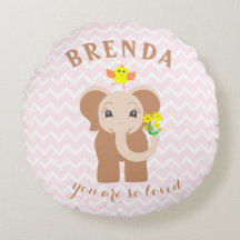 Monogram Rosa Chevron Baby Elephant Pillow
