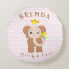 Monogram Rosa Chevron Baby Elephant Pillow Rund Kudde