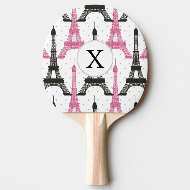 Monogram Rosa Chic Eiffel Torn Mönster Pingisracket (Framsidan)