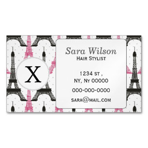 Monogram Rosa Chic Eiffel Torn Mönster Visitkortmagnet
