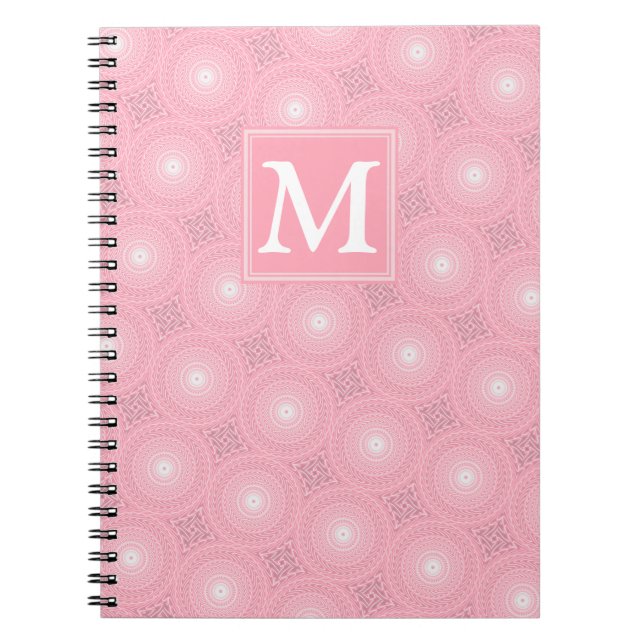 Monogram rosa circles mönster anteckningsbok med spiral (Framsidan)