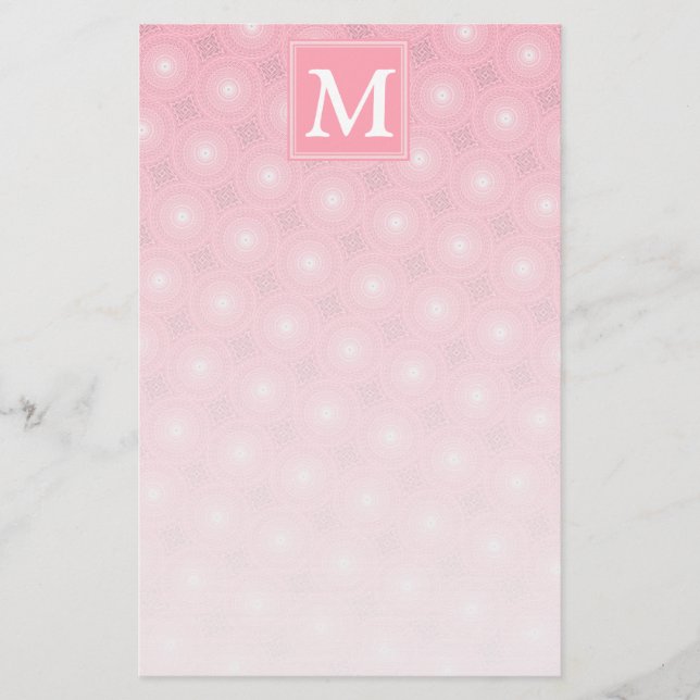 Monogram rosa circles mönster brevpapper (Framsida)