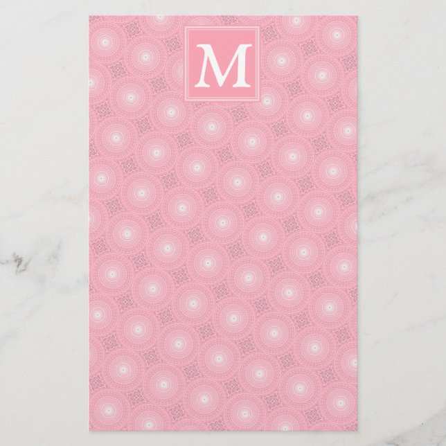 Monogram rosa circles mönster brevpapper (Framsida)