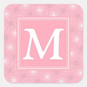 Monogram rosa circles mönster fyrkantigt klistermärke