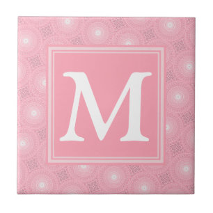Monogram rosa circles mönster kakelplatta