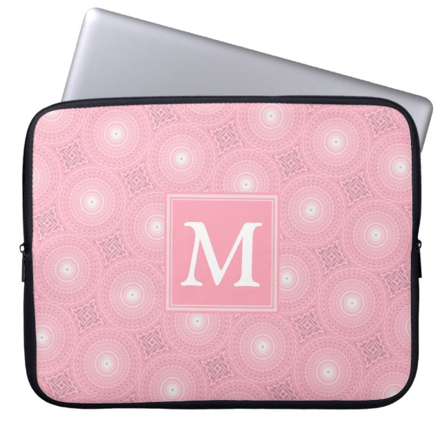 Monogram rosa circles mönster laptop sleeve (Framsidan)