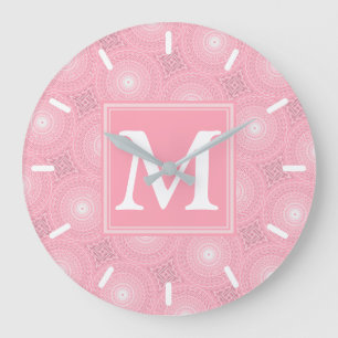 Monogram rosa circles mönster stor klocka
