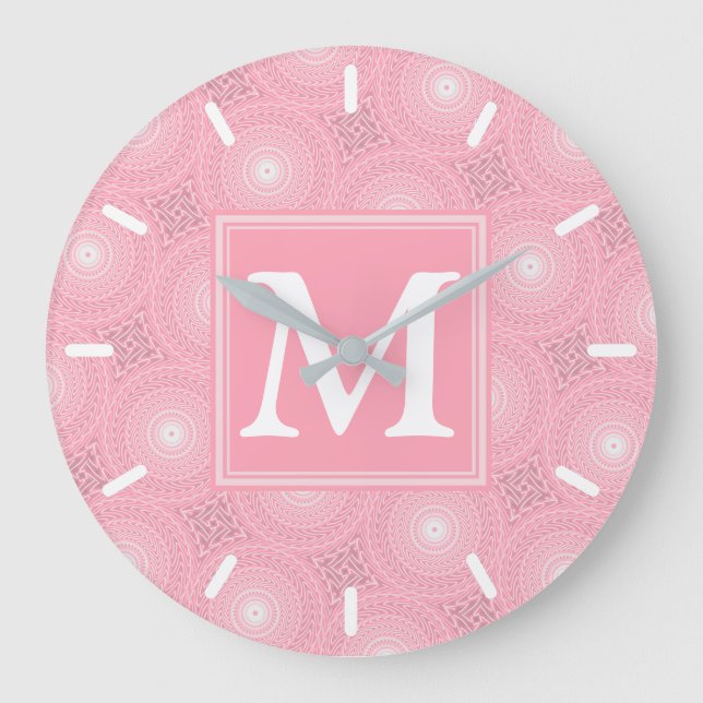 Monogram rosa circles mönster stor klocka (Framsida)
