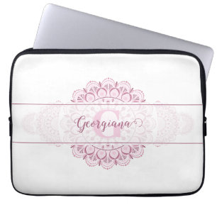 Monogram Rosa Confetti Snöre Ornamental Mandala Laptop Fodral