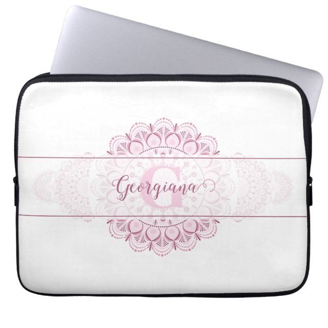 Monogram Rosa Confetti Snöre Ornamental Mandala Laptop Fodral (Framsidan)