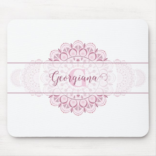 Monogram Rosa Confetti Snöre Ornamental Mandala Musmatta (Framsidan)
