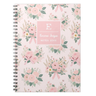 Monogram Rosa Coquette Flowers, Aestetisk Blommigt Anteckningsbok