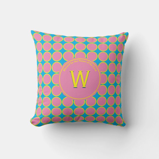 MONOGRAM | Rosa Cyan Gul | FLÄCKAR | Skriftställe Kudde (Framsida)