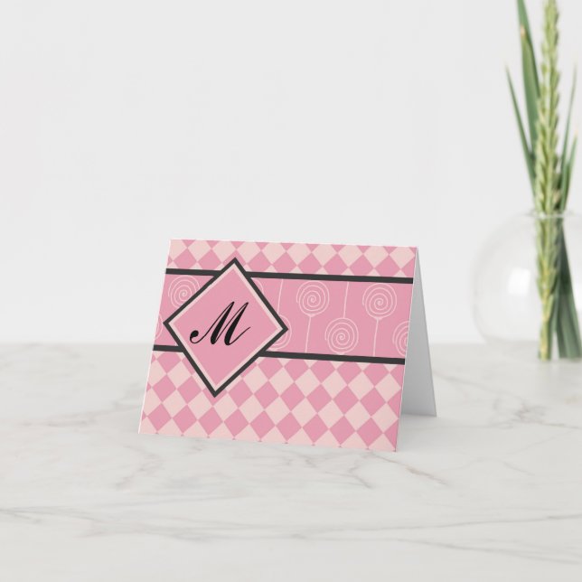 Monogram Rosa Diamanter och Lollipop Anteckningskort (Framsida)