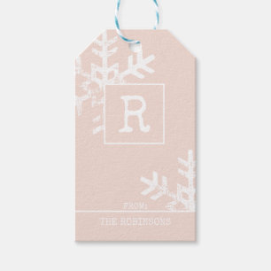 Monogram Rosa Distress Snowflake Helgdag Presentetikett