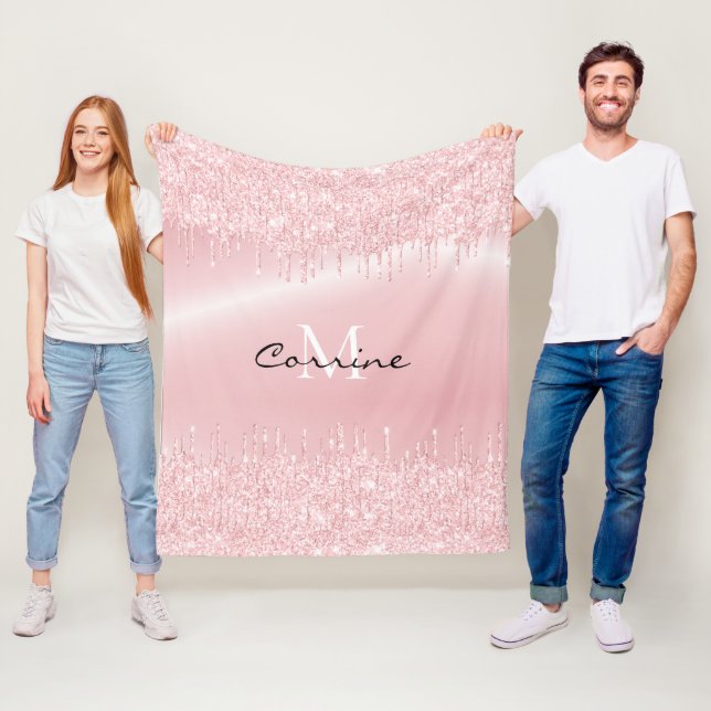 Monogram  Rosa Dricker Glitter Metallic Namn Fleecefilt (På plats)