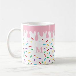 Monogram Rosa Drip och Sprinkles Ice Cream Kaffemugg