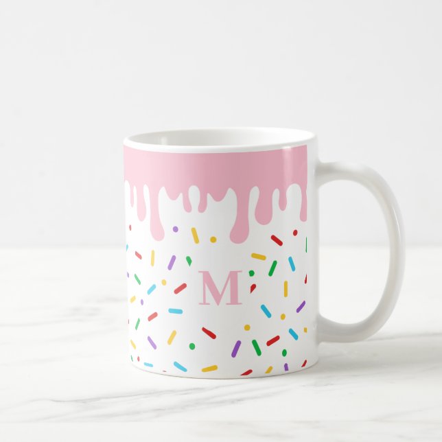 Monogram Rosa Drip och Sprinkles Ice Cream Kaffemugg (Höger)