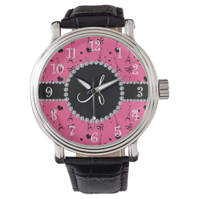 Monogram rosa eiffel torn mönster armbandsur (Framsida)