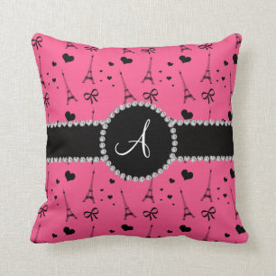 Monogram rosa eiffel torn mönster kudde