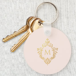 Monogram Rosa Elegant Vintage Falskt Guld Folie Va Nyckelring