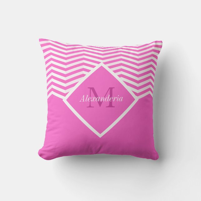 Monogram rosa enfärgad Vit Chevron  Kudde (Framsida)