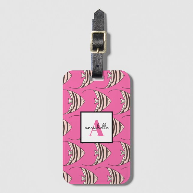Monogram Rosa Fiskmönster Bagagebricka (Framsida vertikal)
