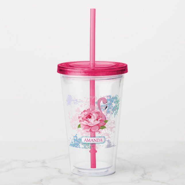 Monogram Rosa flamingo Take Away Mugg (Framsida)