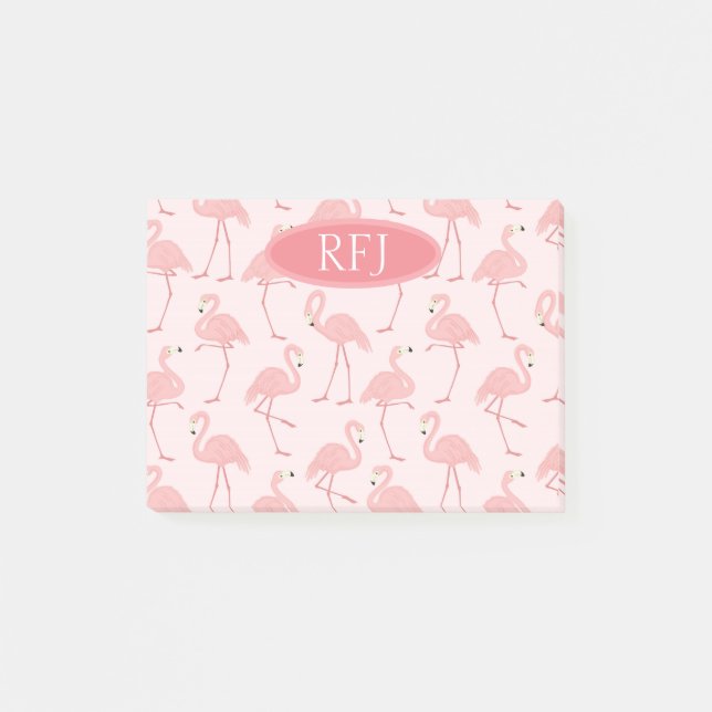 Monogram Rosa Flamingos Post-it Block (Framsida)